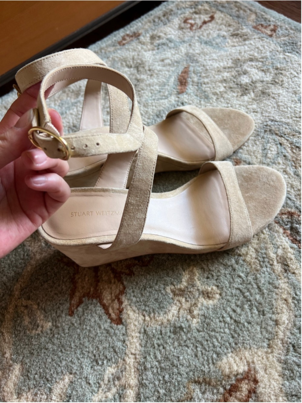 Stuart Weitzman Wedge Sandals Size 8.5 Beige - Picture 5 of 6